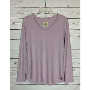 Chaser Women's M Medium Lavender Waffle Knit Long Sleeve V Neck Cute Top Shirt